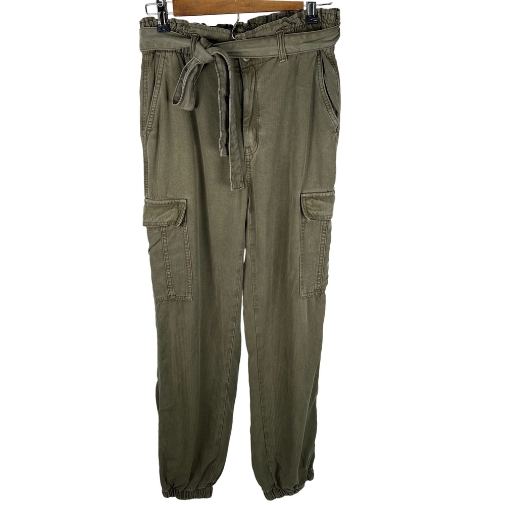 American Eagle Womens Olive Green High Rise Paperbag Waist Cargo Jogger Pants 8L